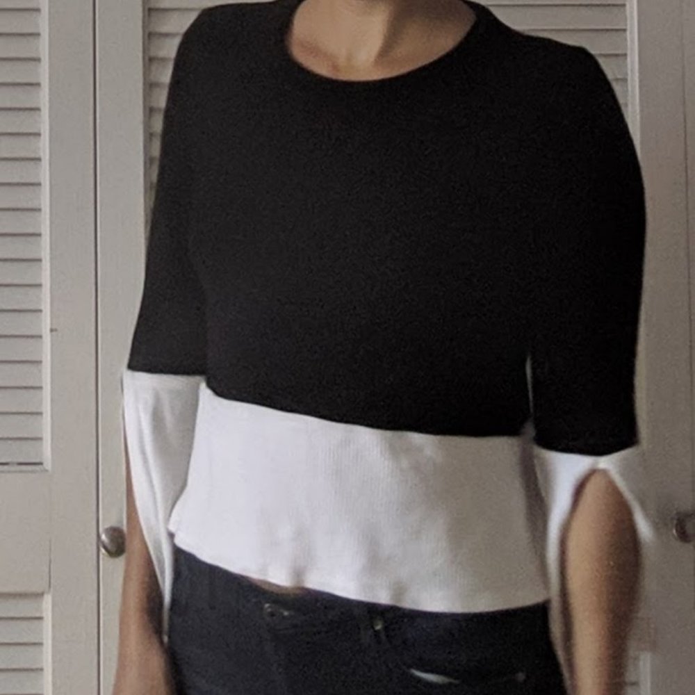 Black & White Color Blocked Long Sleeve Top
